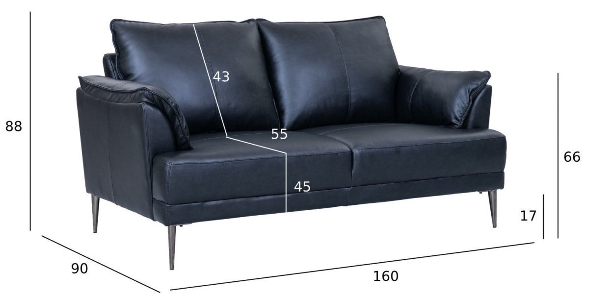 2-Sitzer Ledersofa Soul – Echtleder Schwarz, Skandinavisch