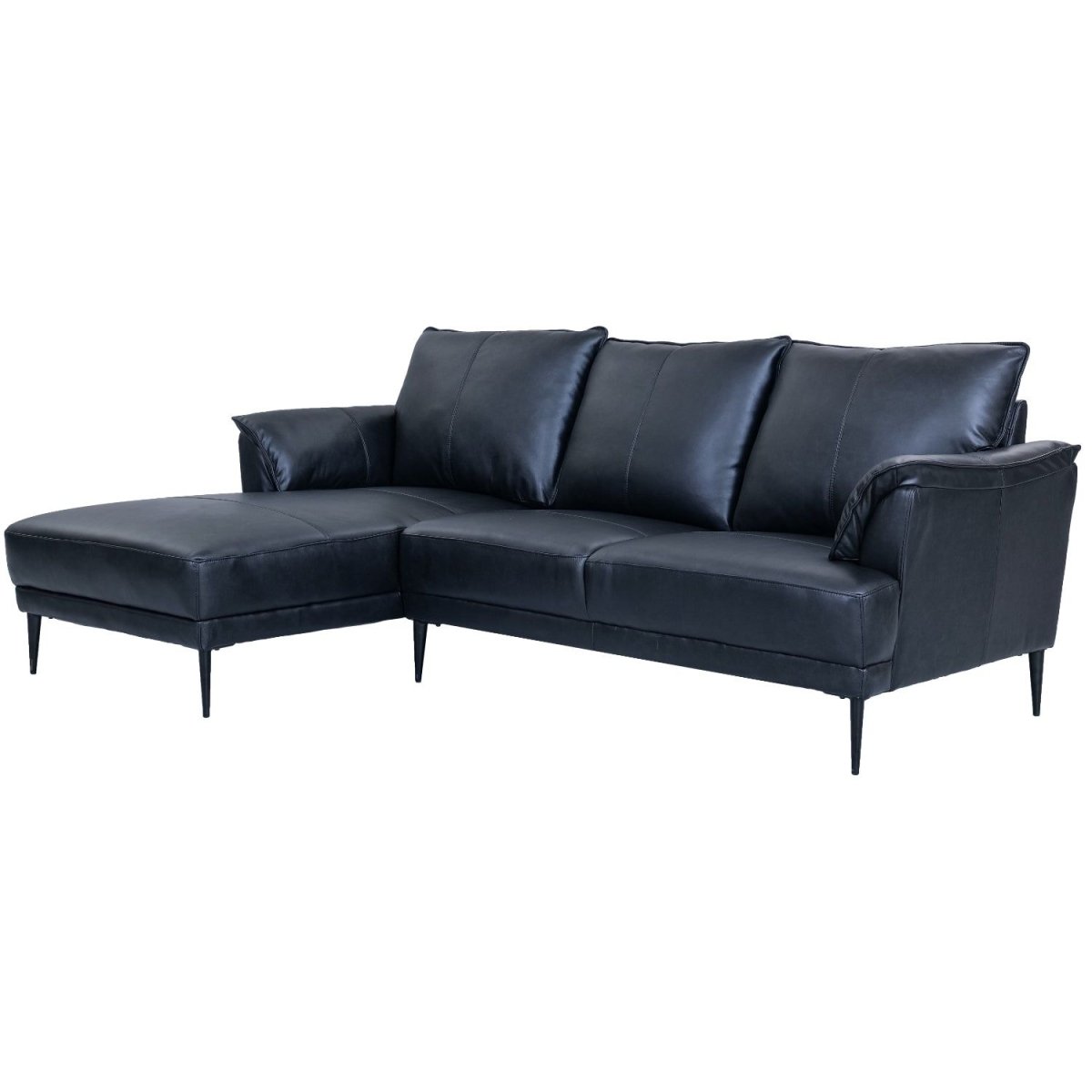 L-Form Ledersofa mit Ottomane Links - Echtleder Schwarz
