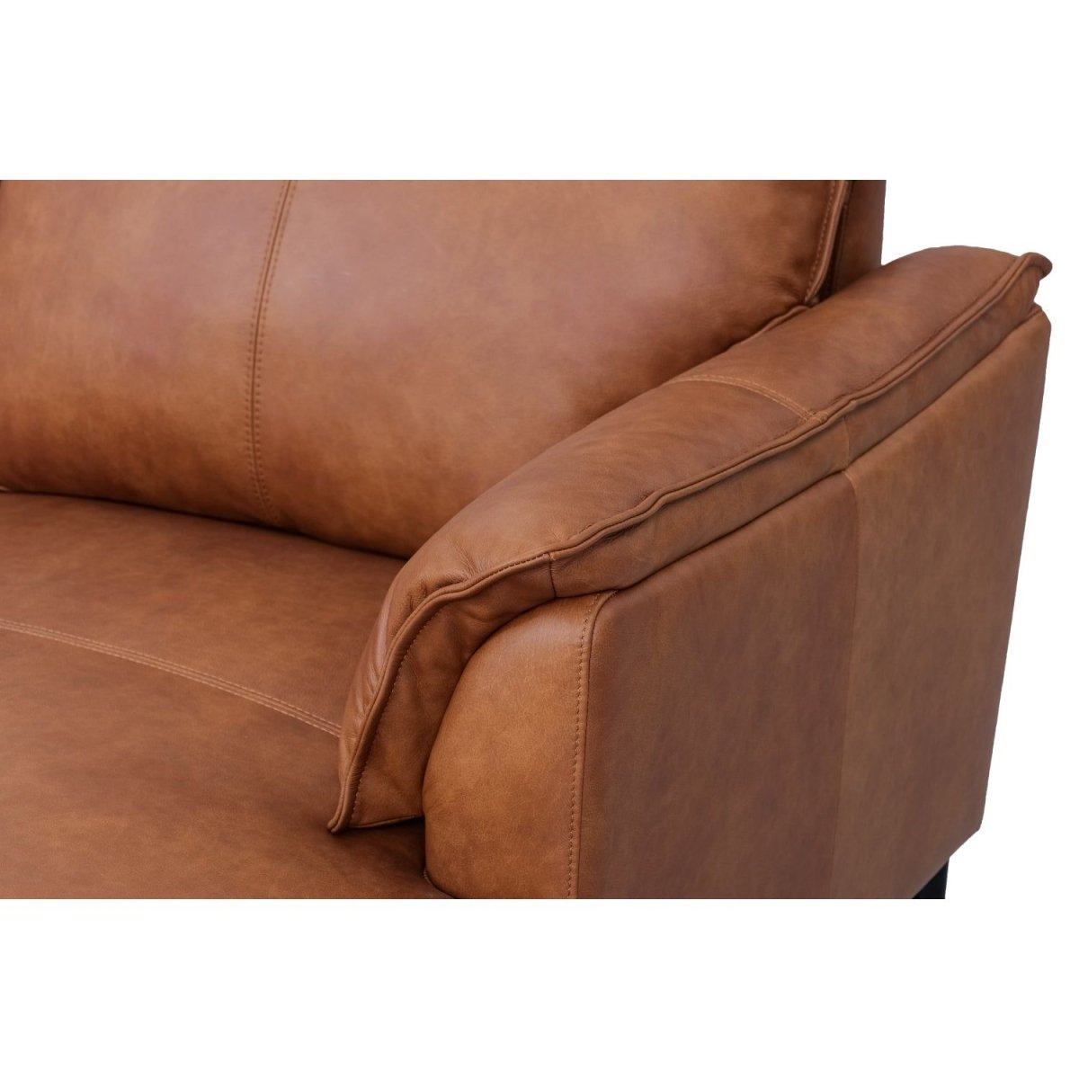 L-Form Ledersofa mit Ottomane Rechts - Echtleder Cognac Braun