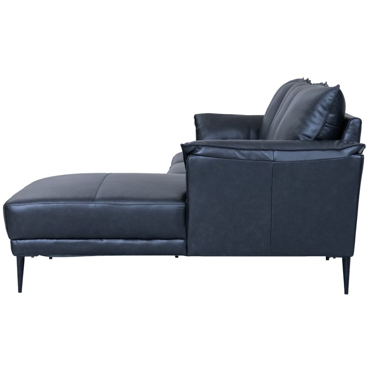 L-Form Ledersofa mit Ottomane Rechts - Echtleder Schwarz