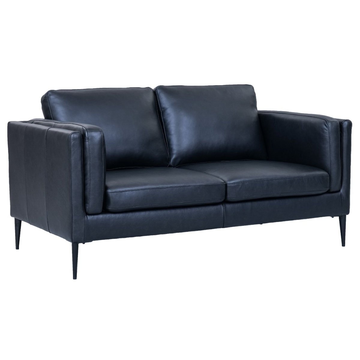 2-Sitzer Ledersofa Valencia – Echtleder Schwarz, skandinavisches Design